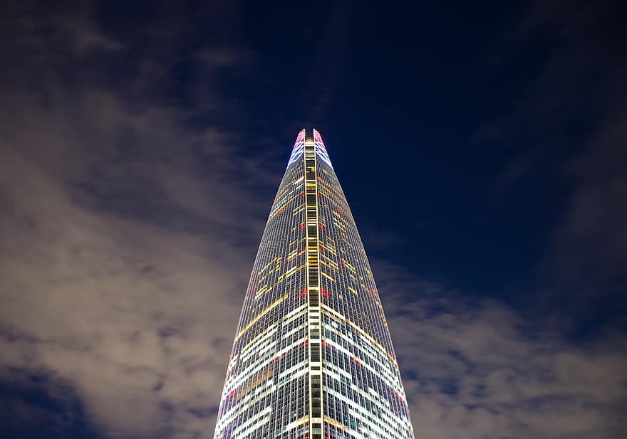 Seul, wieża lotte, podróżować, turystyka, architektura, jamsil, wysokie budynki, nocne niebo, Miasto, wieżowiec, noc