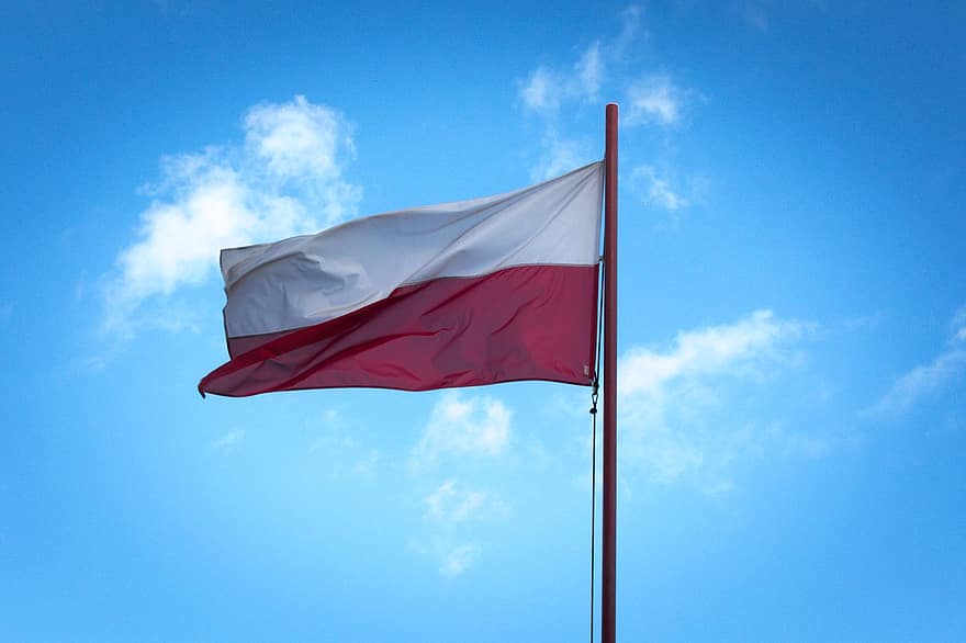 bandeira, bandeira polonesa, poste de bandeira, bandeira branca e vermelha, Polônia, símbolo, patriotismo, nacionalidade