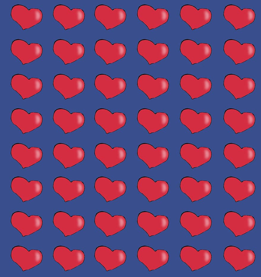 Background, Blue, Heart, Red, Love