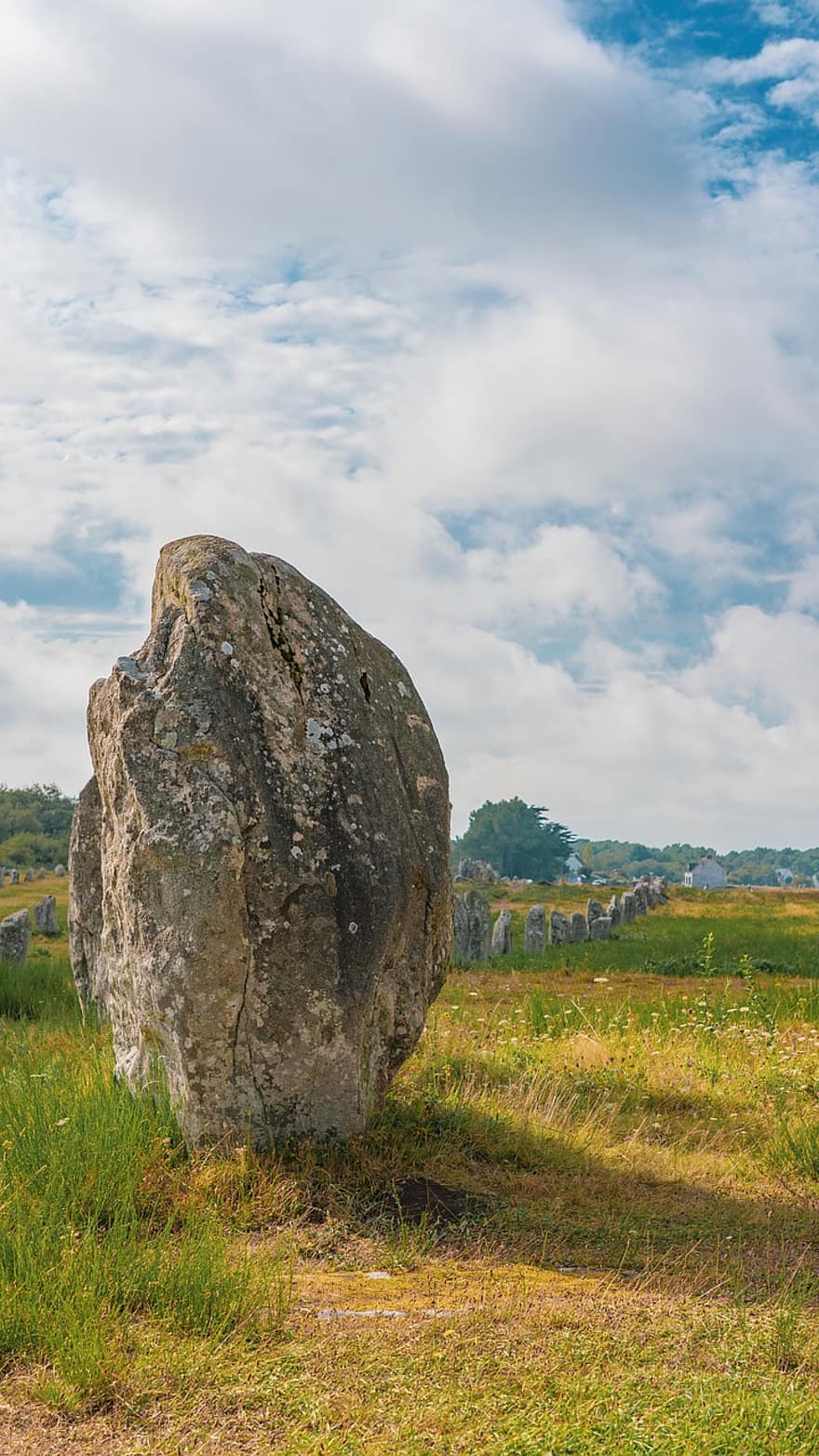 menhir, kivet, pysyvät kivet, Carnac, Bretagne, Ranska, luonto, maisema, ruoho, niitty, maaseudulla