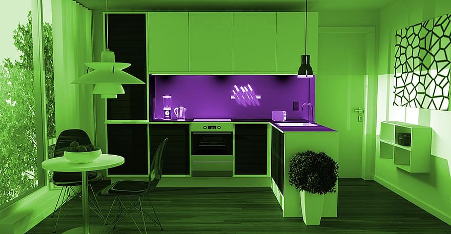 kuchnia, kicz, Skręcanie kolorów, salon, lichtraum, 3d, apartament, graficzny, wykonanie