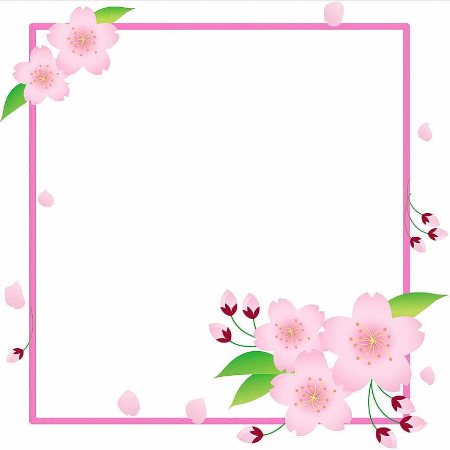 Pioen Frame, Bloesem Goud Folie, bloem bloesem, Japans, de lente, roze, bloeien, tak, bloem, knop, bloeitijd