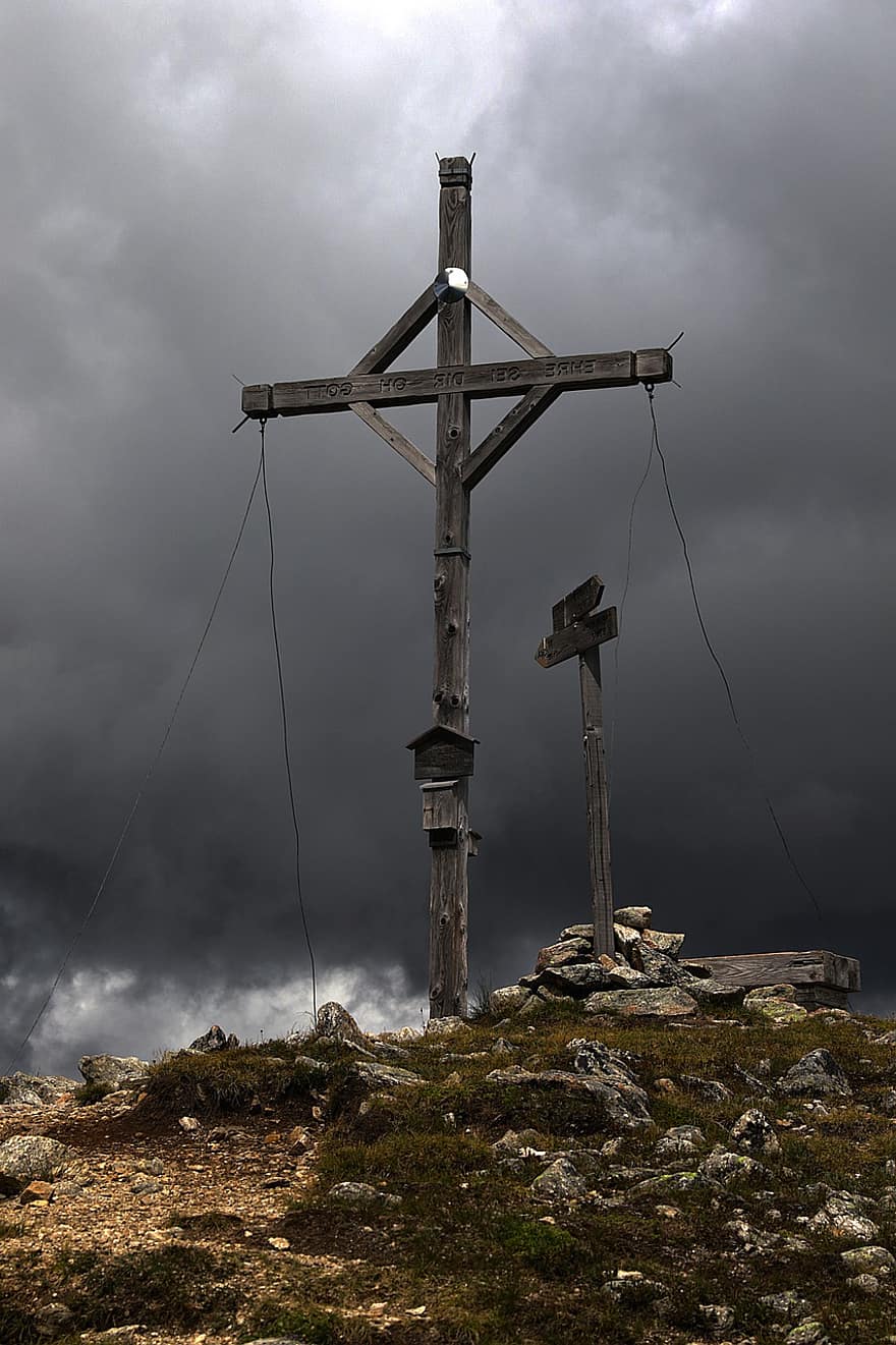 cimeira cruz, caminhar, montanha, Alpes, Cruz