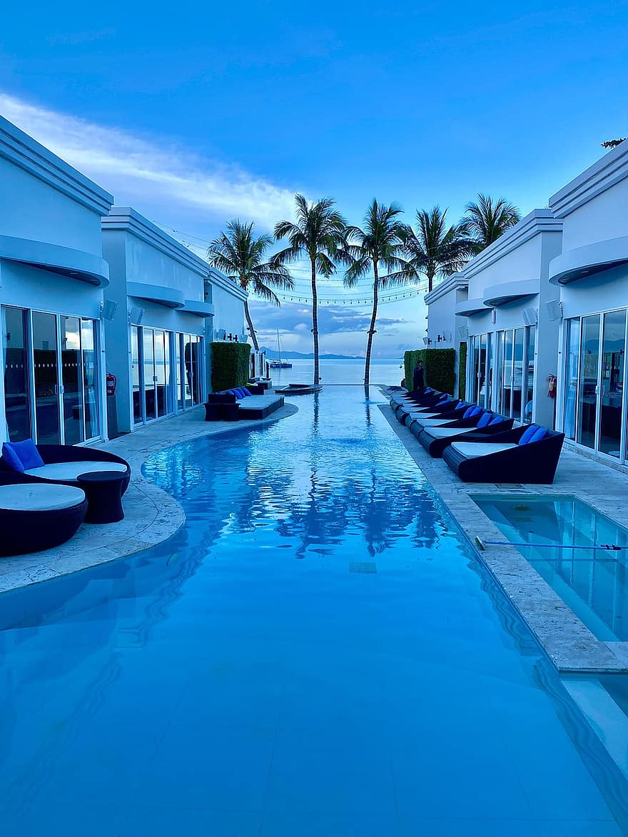 piscina, nadar, relaxar, hotel, salão, recorrer, azul, agua, verão, Férias, Resort turístico
