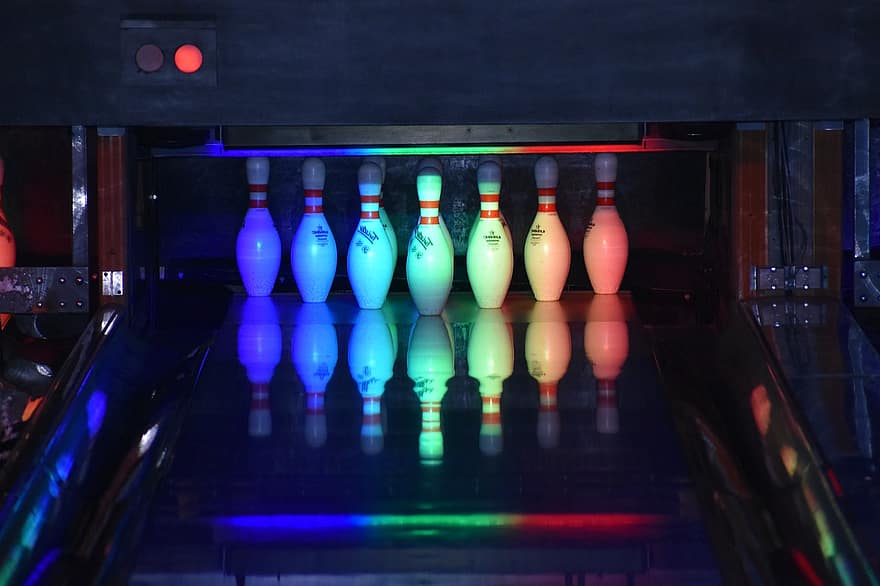 bowling pins, Bowlingpinsstativ, neon lys, bowlingbane, bowling, spill, sport