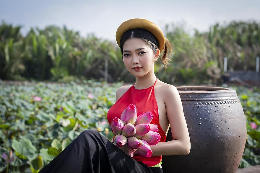 ragazza, donna, ritratto, modello, ao sì, Vietnam