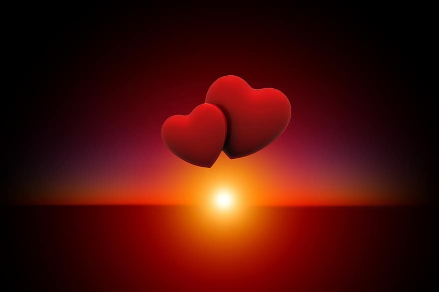 matahari terbenam, jantung, cinta, langit malam, abendstimmung, matahari, merah, romantis, langit, suasana hati, percintaan