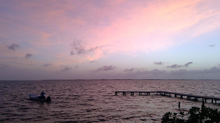 nuvens cor de rosa, nascer do sol, oceano, alvorecer, por do sol, agua, verão, crepúsculo, Férias, embarcação náutica, Dom