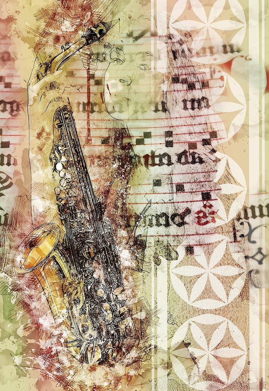 Art, Collage, Design, Colorful, Color, Abstract, Painting, Fantasy, Artistically, Graphic, Saxophone