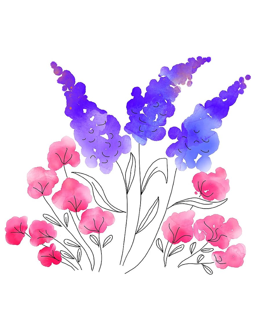 Aquarel Bloemen, waterverf, de lente, bloemen, boeket, aquarel, bloesem, tekening, schilderij, decoratief, decoupage