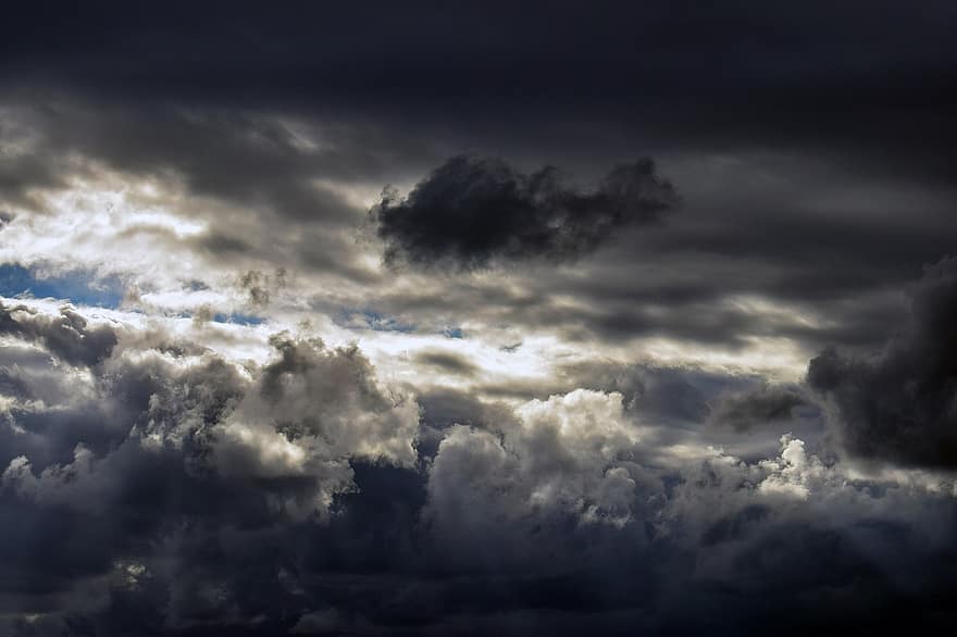 облака, бурный день, заход солнца, небо, серые облака, Cloudscape, природа, облако, Погода, пасмурная погода, синий
