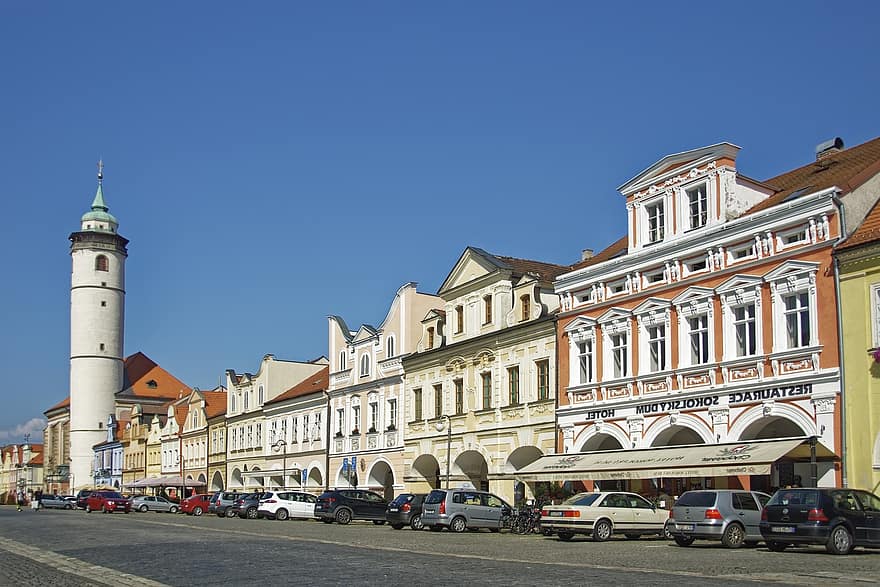 チェコ共和国、千、ドマジュリツェ、西ボヘミア、ボヘミア、シティ、歴史的中心、歴史的な、旅行する、観光、建物