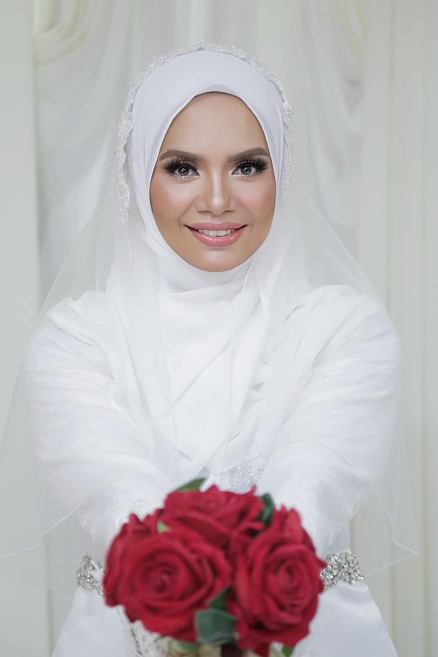 женщина, свадьба, хиджаб, мусульманка, красота, мода, прекрасный, хорошенький, привлекательный, женский пол, поза