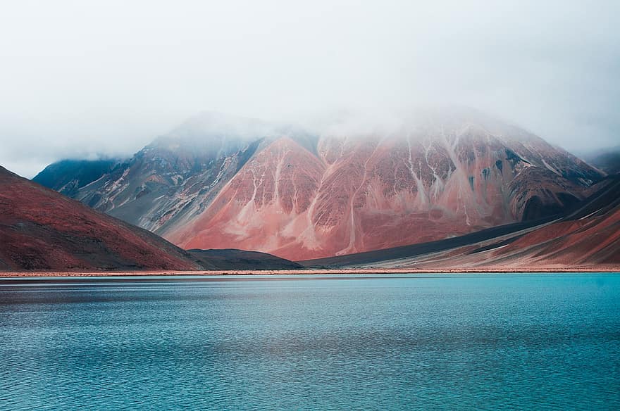 lago, montañas, niebla, nubes, agua, naturaleza, paisaje, escénico, Himalaya, pangong, ladakh