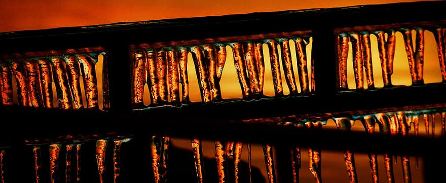 Icicles, Sunset, Silhouette, Lines, backgrounds, night, window, close-up, abstract, pattern, yellow