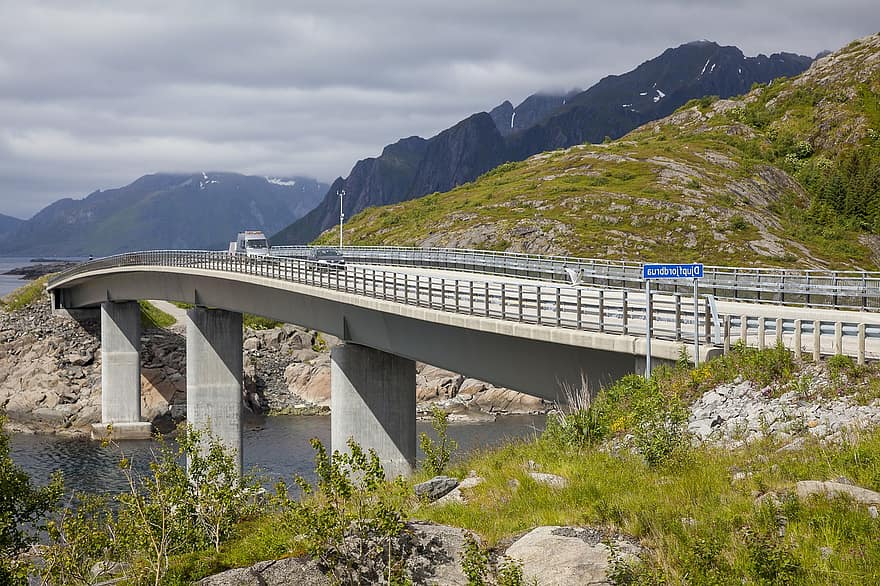 Bridge, Road, Concrete, Infra, Transport, Fjord, Sea, Water