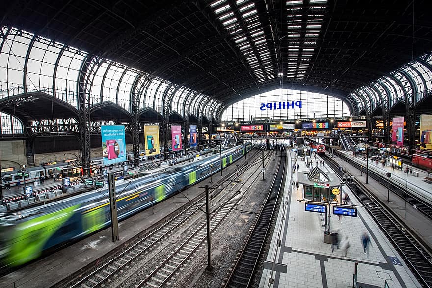 гара, платформа, железопътния трафик, Централна гара, станция, архитектура, Спри се, Хамбург, град, öpnv, стечение