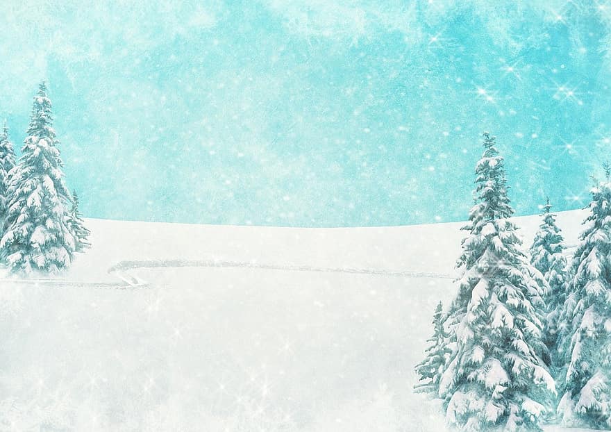 žiemos peizažas, Kalėdinis atvirukas, Kalėdų fonas, sniegas, kopijavimo vietos, sniego kraštovaizdis