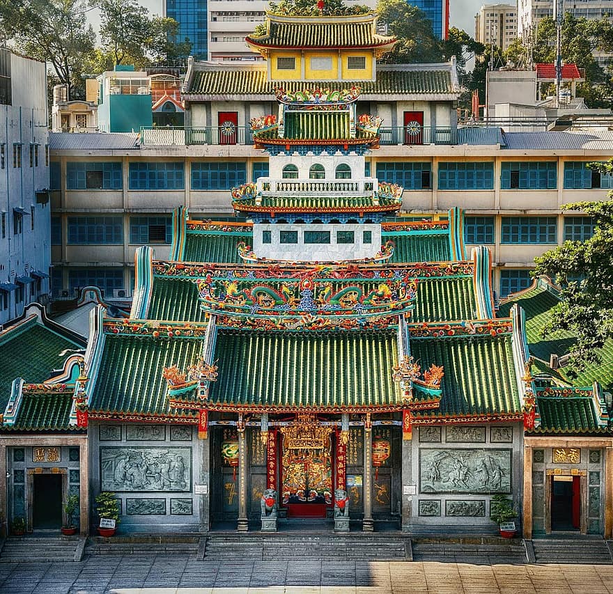bygning, pagoda, fasade, eldgammel, arkitektur, by