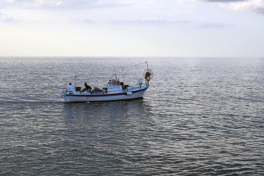 barco de pesca, oceano, mar, calma, serenidade