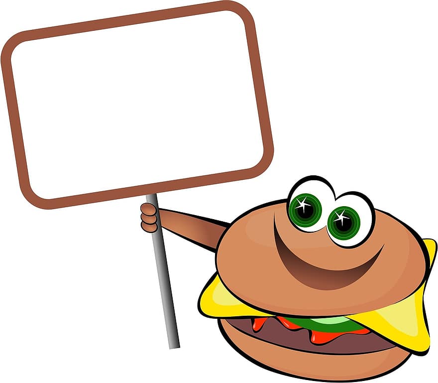 menjar, menjars, dibuixos animats, imatges predissenyades, gràfic, berenar, pa, hamburguesa, menjar escombraria, entrepà, amanida