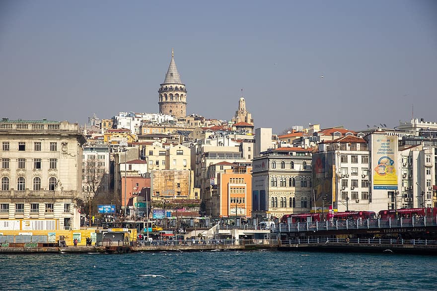 اسطنبول ، مدينة ، البحر ، برج ، جالاتا ، البنايات ، سيتي سكيب ، خط السماء ، معلم معروف ، الحضاري ، ماء
