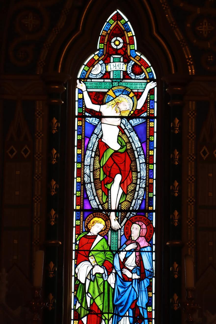 traipu stikls, Jēzus, reliģijām, ticība, krāsains, baznīca, krustu, dievišķais