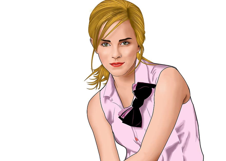 Emma Watson, konst, flicka, kvinna, modell, söt, mode, rättvist, målning, attraktiv, porträtt