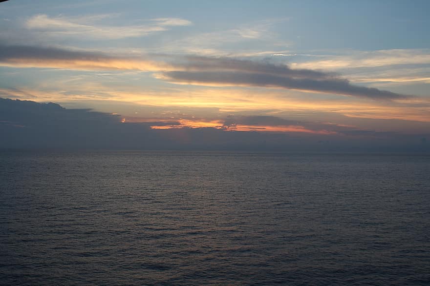 ocean, zachód słońca, niebo, morze, zmierzch, chmury, kubatura, cumulus
