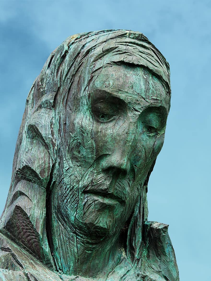 Posąg św. Cuthberta, święta wyspa, klasztor lindisfarne, Posąg św, święty, Posąg Cuthberta, lindisfarne, Northumberland, Fenwick Lawson