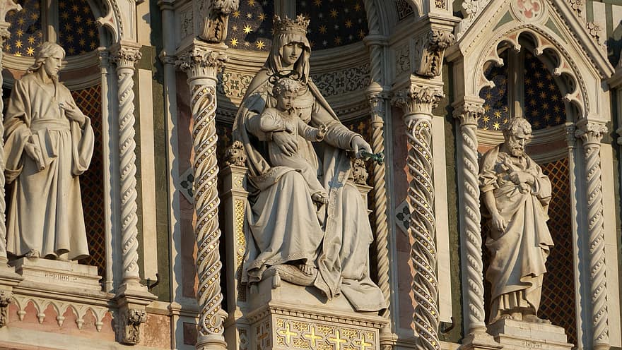 kirke, maria, baby, katolsk, Firenze, Santa Maria del Fiore, arkitektur, fragment, facaden af, helgen, Kristendom