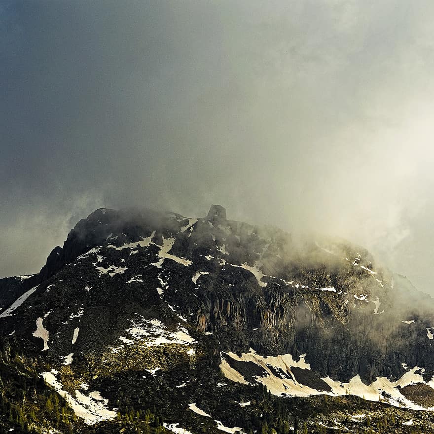 San Pellegrino Pass, dağlar, İtalya, sisli manzara, dolomiden oluşmuş dağlar, peyzaj, bulutlar