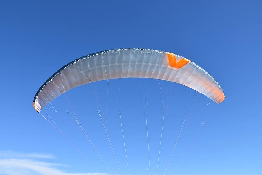 paraglider vleugel, paraglider, vliegtuig, vlieg, lijnen, lucht, blauwe lucht, sport, natuur, warmte-, weer