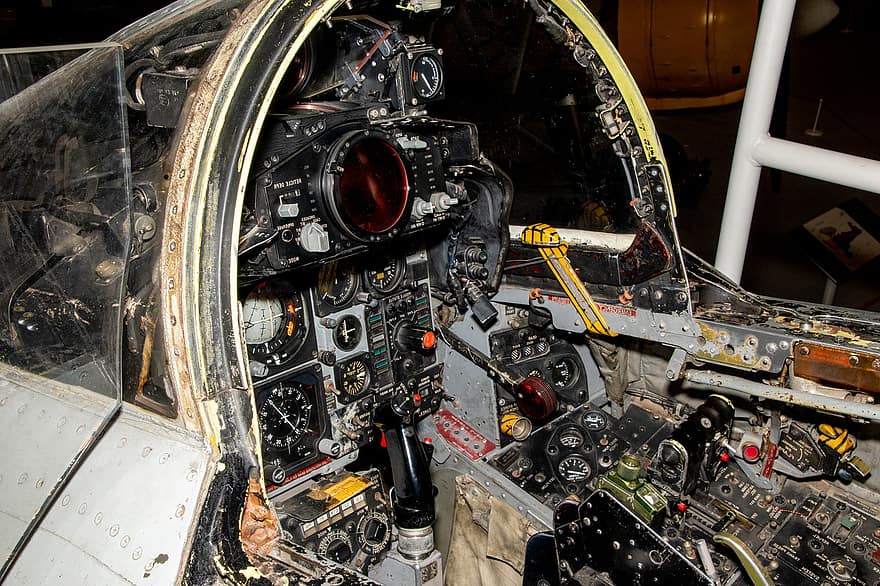 cockpit, koude oorlog jet, Raf Hendon, Uitwerpstoel, wijzerplaten, baldakijn, supersonisch, technologie, industrie, motor, machinerie