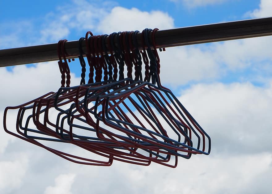 Clouds, Laundry, Chore, Hangers, close-up, blue, rope, wire, multi colored, single object, equipment