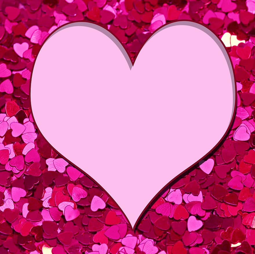 hjerte, confetti, ramme, dekorative, kjærlighet, romantisk, Valentinsdag, valentine, romanse, kort, copyspace