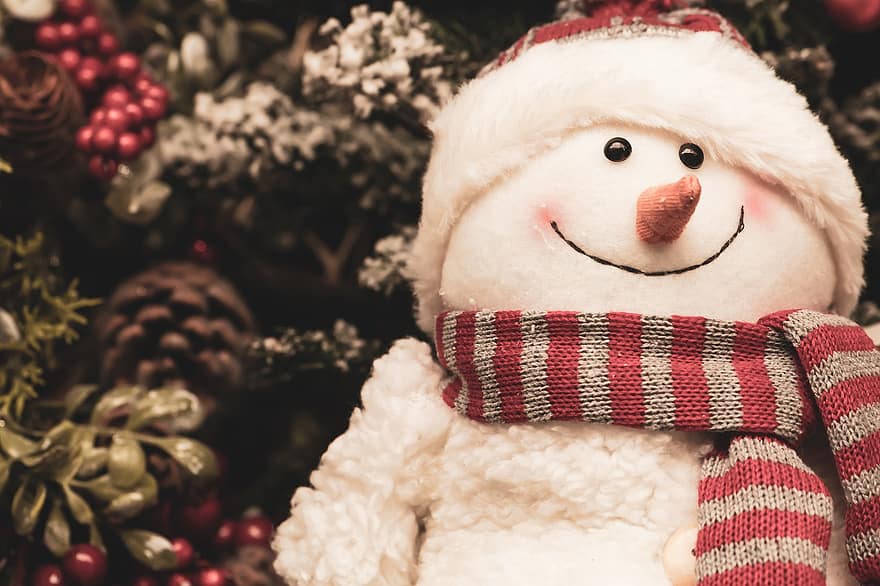 snögubbe, jul, Semester, säsong, vinter-, högtider, december, traditionell, firande, dekoration, santa