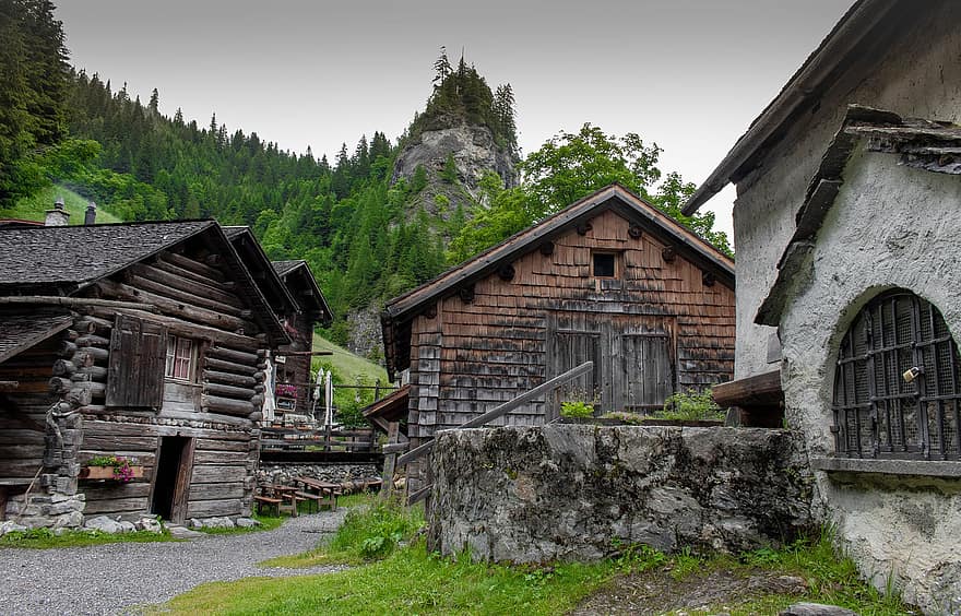 hytte, kabine, bjerge, hus, træhus, alpine, landdistrikterne, landsby, rustik
