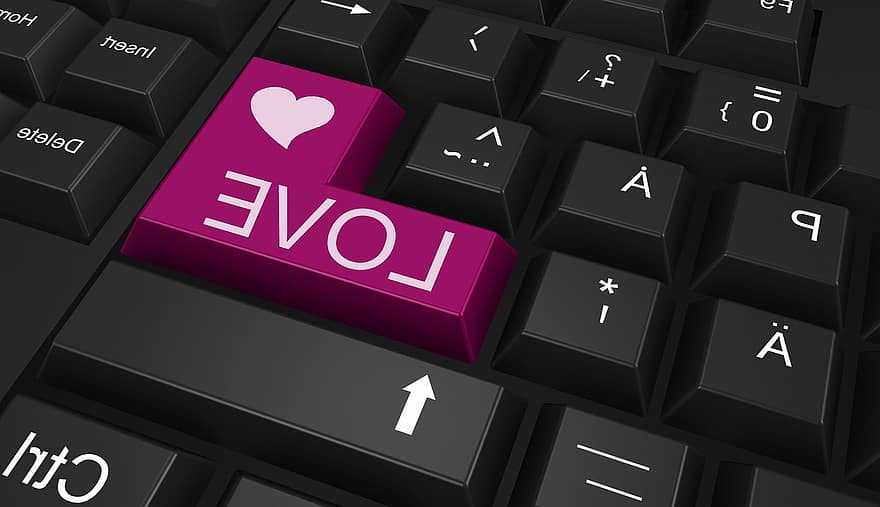 Liebe, online, Dating, Seite? ˅, Netz, App, Spiel, zerquetschen, Tastatur, Herz, Schlüssel