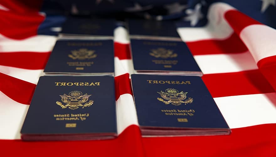 USA, paszport, flaga, patriota, imigracja, obywatelstwo, identyfikacja, kraj, krajowy, amerykański, tożsamość