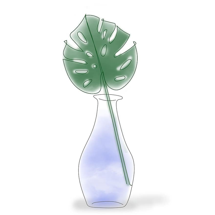 растение монстера, чертеж, ваза, декор, заден план, листо, илюстрация, растение, зелен цвят, вектор, лято