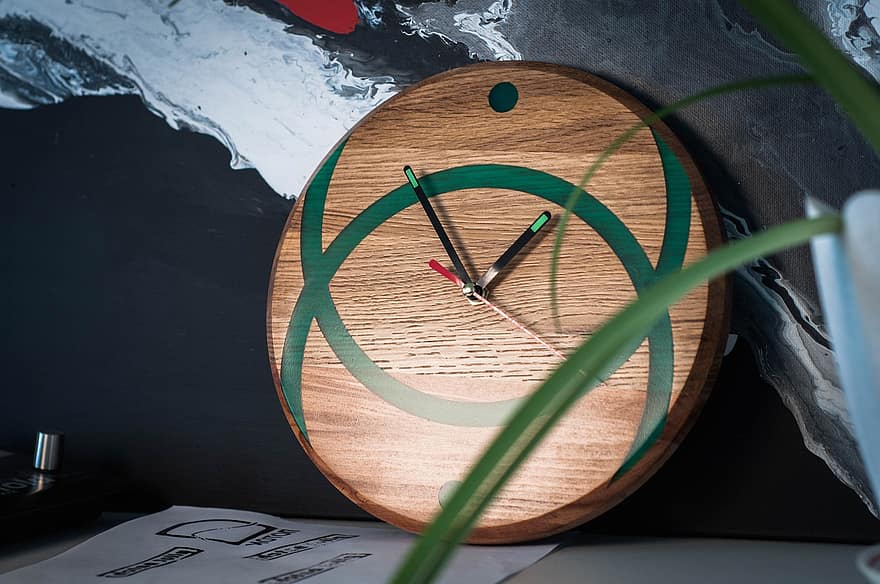rellotge, paret, temps, pas del temps, disseny, estil, interior, situació, línies, contrast, fusta