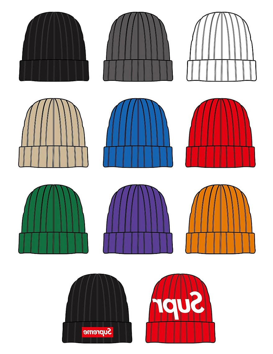 hatt, mössa, keps, samling, vinter-, mode, Kläder, vektor, illustration, säsong, ull-