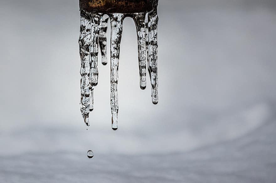 Ice, Icicles, Melting, Melt, Droplet, Water Droplet, Melting Ice, Dripping, Nature, Winter Time, Frost