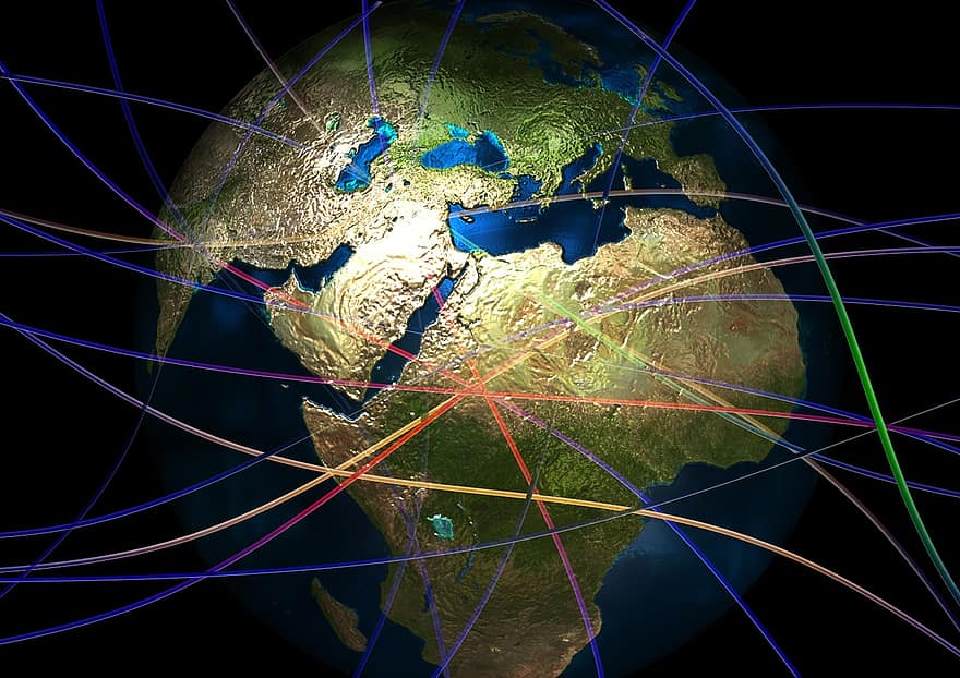 Kontinente, Globus, Verbundenheit, verbinden, Verbindungen, vernetzt, Vernetzung, Welle, Linien, Erde, Welt