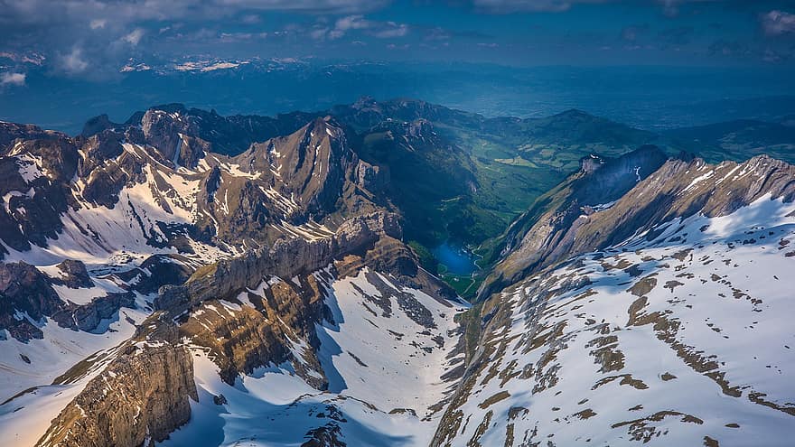kalnai, akmenys, sniegas, aukščiausiojo lygio susitikime, žygiai, ežero konstantas, Alpių, dangus, pobūdį, Šveicarija, panorama