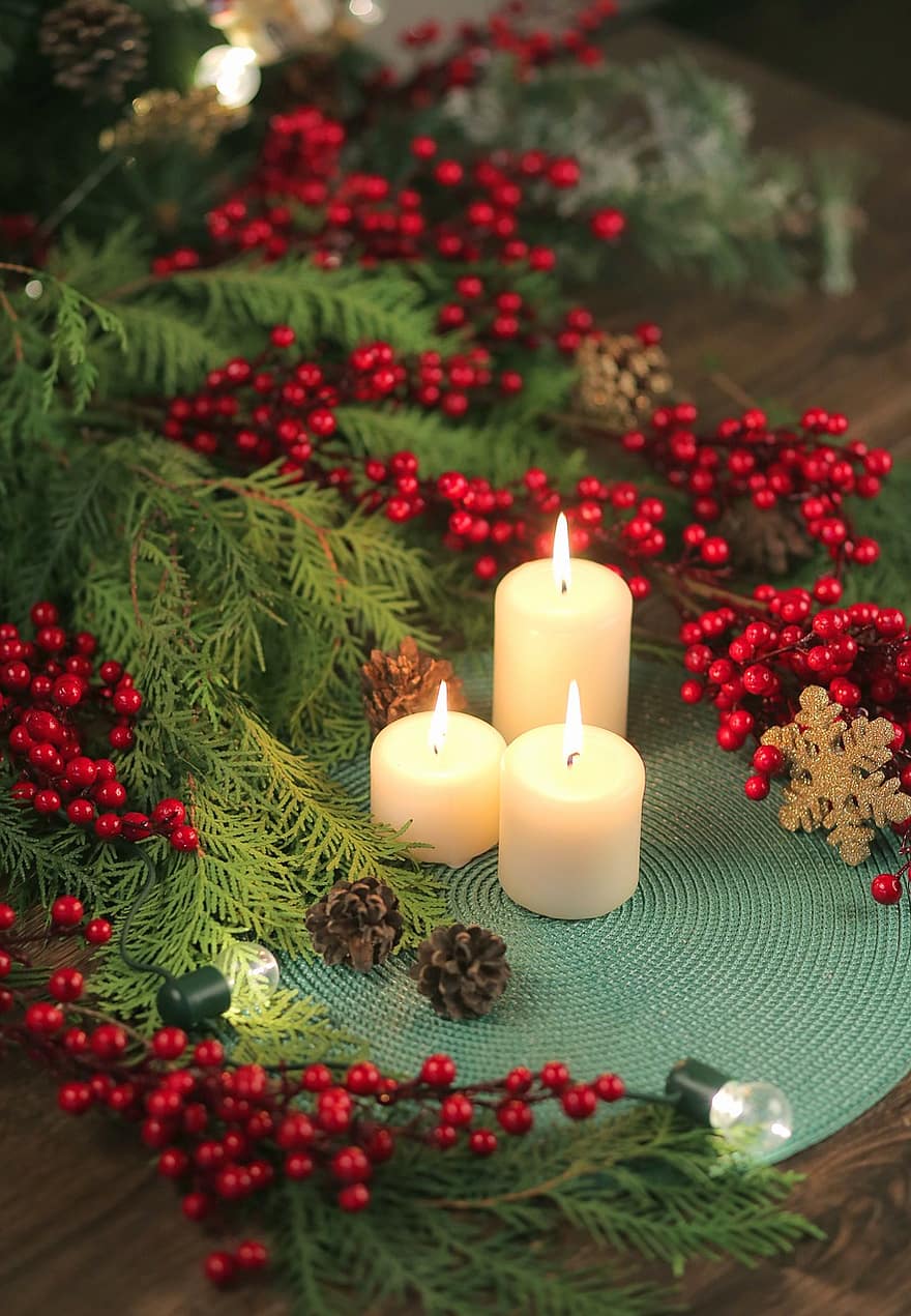šventė, Naujieji metai, Kalėdos, žiemą, komfortas, žvakės, natiurmortas, poilsio, vakare, apdaila, dekoro