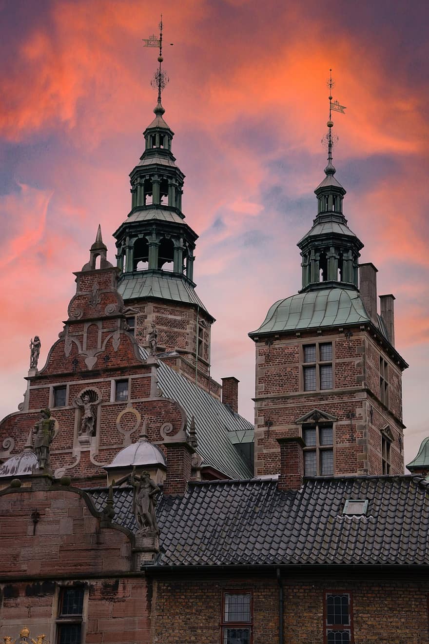 здания, башни, фасад, городской, архитектура, город, Копенгаген, Дания, туризм, облака, путешествовать