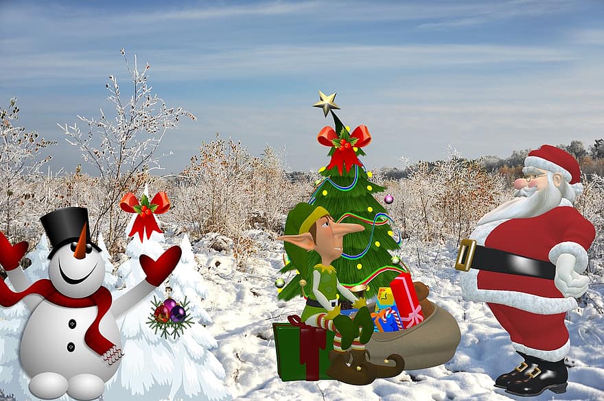 Noel, Festival, mutlu Noeller, top, renkler, kırmızı, Havva, Noel Baba, dekorasyon