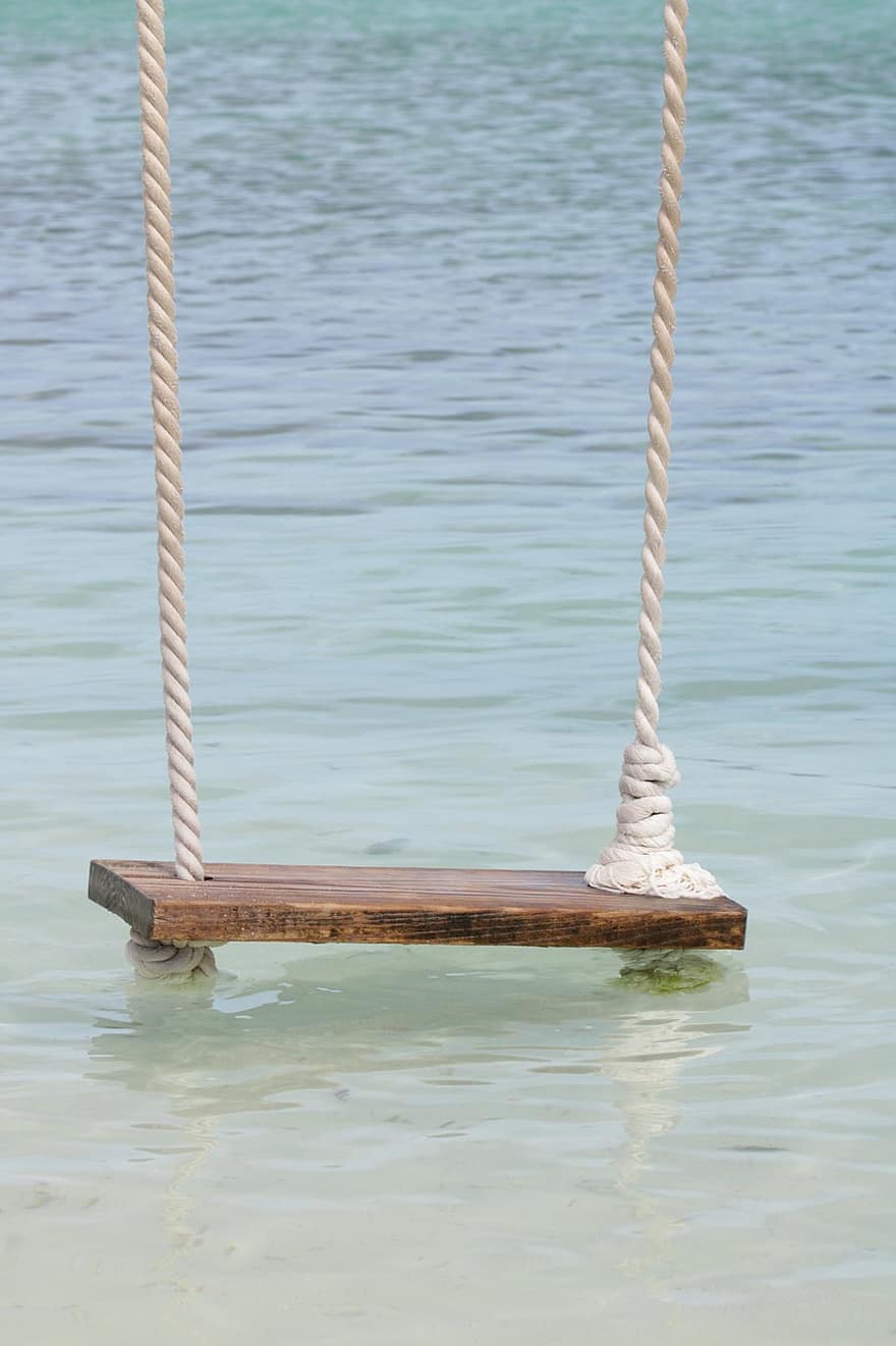 swing, platja, mar, estiu, fusta, aigua, vacances, corda, blau, vaixell nàutic, viatjar